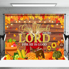 Lofaris Give Thanks to the Lord Backdrop Religious Christian Thanksgiving Banner Autumn Fall Pumpkins Cross Photo Props