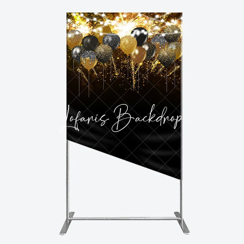 Lofaris Glamorous Black Gold Silver Glitter Balloons Fireworks Rectangle Arch Backdrop Elegant Birthday Party Decoration