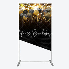 Lofaris Glamorous Black Gold Silver Glitter Balloons Fireworks Rectangle Arch Backdrop Elegant Birthday Party Decoration