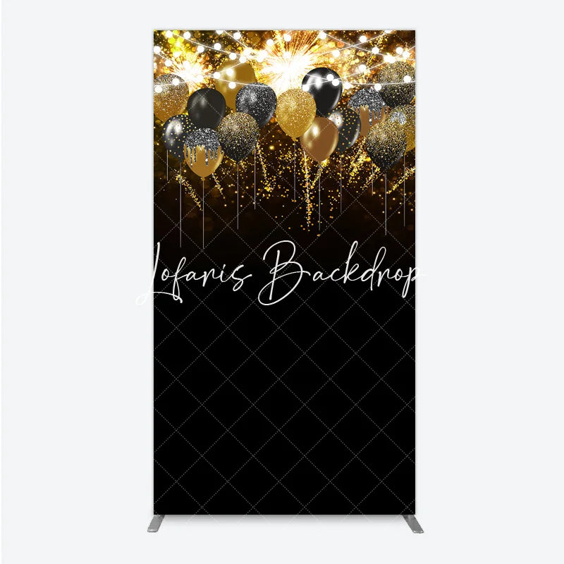 Lofaris Glamorous Black Gold Silver Glitter Balloons Fireworks Rectangle Arch Backdrop Elegant Birthday Party Decoration