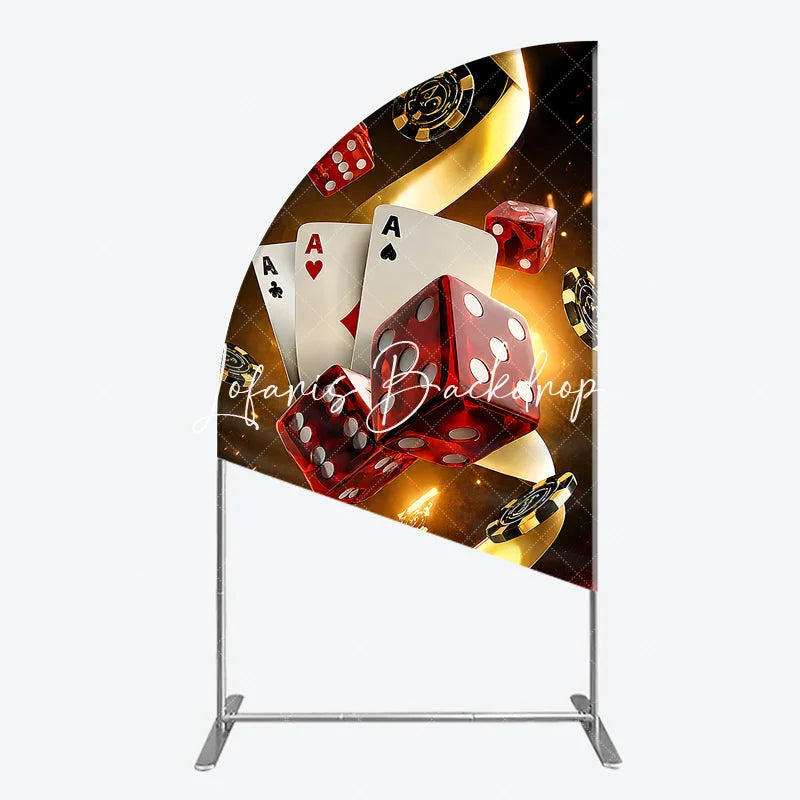 Lofaris Glamorous Casino Game Night Half Moon Arch Backdrop featuring Playing Cards Dice and Golden Chips