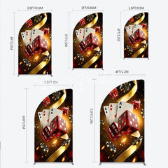 Lofaris Glamorous Casino Game Night Half Moon Arch Backdrop featuring Playing Cards Dice and Golden Chips