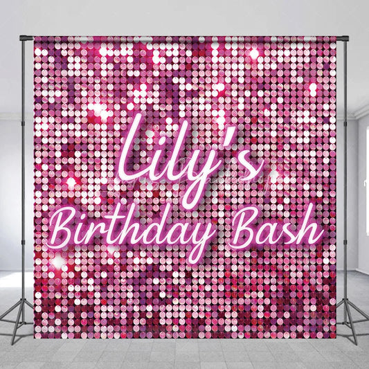 Lofaris Glamorous Pink Sequin Shimmer Custom Backdrop for Birthday Bash Personalized Party Decoration