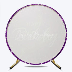 Lofaris Glamorous Purple Silver Glitter Diamond Happy Birthday Round Backdrop Elegant Celebration Party Decor