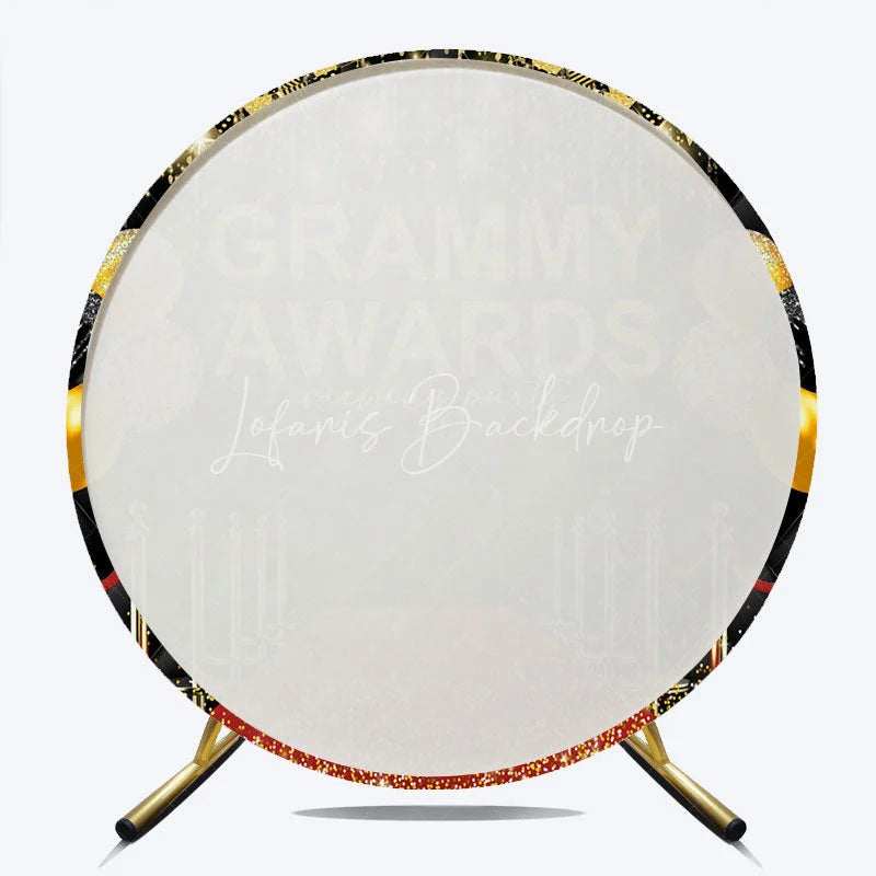 Lofaris Glamorous Red Carpet Awards Night Round Backdrop Hollywood Gala Viewing Party Black Gold Balloons