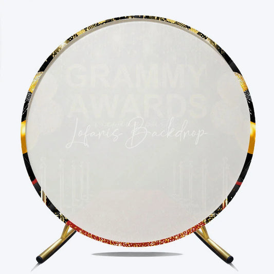 Lofaris Glamorous Red Carpet Awards Night Round Backdrop Hollywood Gala Viewing Party Black Gold Balloons