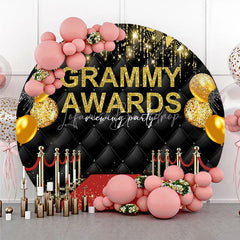 Lofaris Glamorous Red Carpet Awards Night Round Backdrop Hollywood Gala Viewing Party Black Gold Balloons