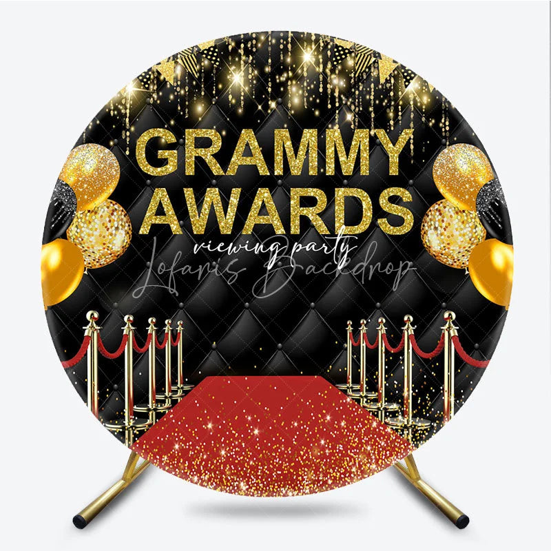 Lofaris Glamorous Red Carpet Awards Night Round Backdrop Hollywood Gala Viewing Party Black Gold Balloons
