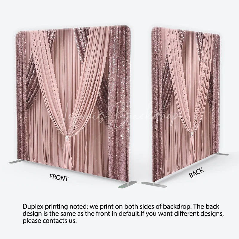 Lofaris Glamorous Rose Gold Sequin and Blush Pink Draped Square Double-Sided Backdrop Elegant Wedding Party Decor