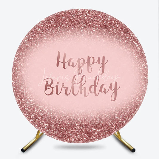 Lofaris Glamorous Shimmering Rose Gold Glitter Happy Birthday Round Backdrop Elegant Celebration Party Decor