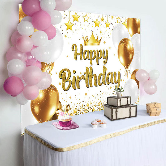Lofaris Glitter Balloon Crown Star Happy Birthday Backdrop