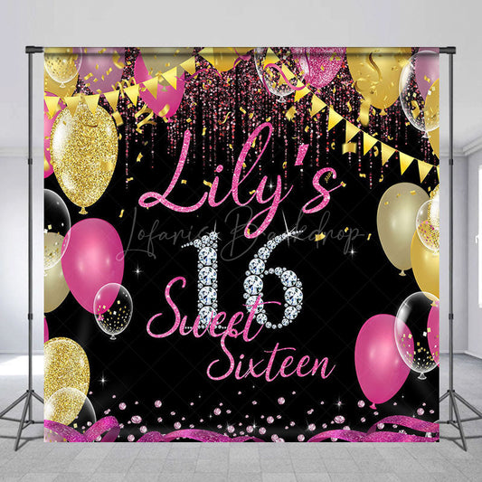 Lofaris Glitter Balloon Custom Sweet 16 Birthday Backdrop