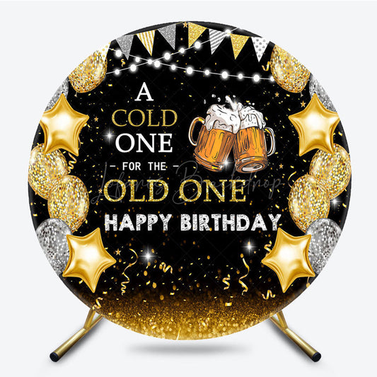 Lofaris Glitter Balloon Lights Round Happy Birthday Backdrop