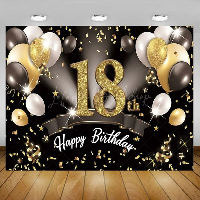 Lofaris Glitter Balloons Happy 18th Birthday Backdrop For Men Elegant Party Decor Event Photo Prop