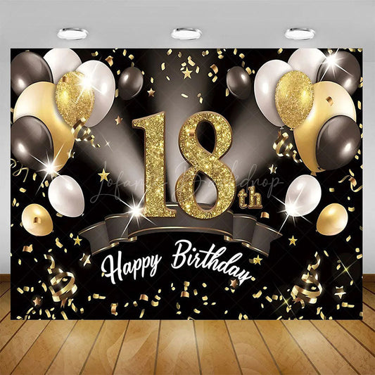 Lofaris Glitter Balloons Happy 18th Birthday Backdrop For Men Elegant Party Decor Event Photo Prop