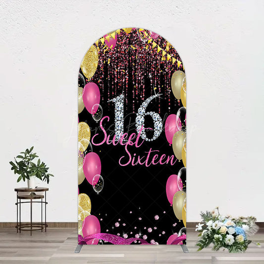 Lofaris Glitter Balloons Sweet 16 Birthday Arch Backdrop