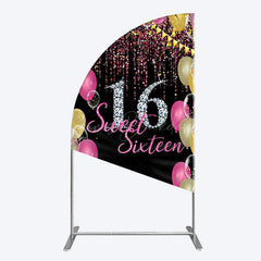 Lofaris Glitter Balloons Sweet 16 Birthday Half Moon Arch Backdrop