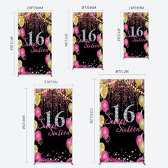 Lofaris Glitter Balloons Sweet 16 Birthday Rectangle Backdrop