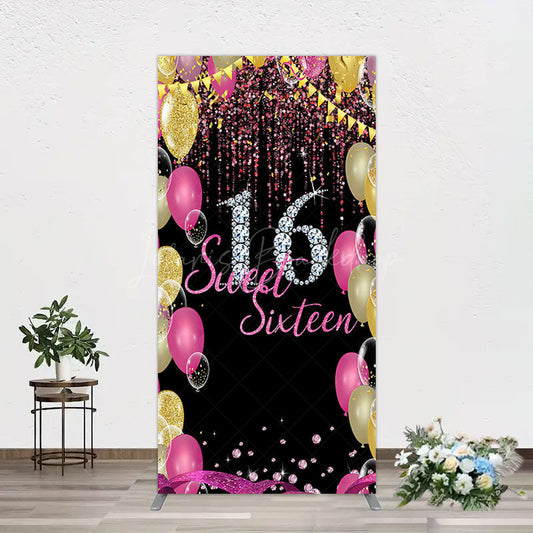 Lofaris Glitter Balloons Sweet 16 Birthday Rectangle Backdrop