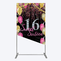 Lofaris Glitter Balloons Sweet 16 Birthday Rectangle Backdrop