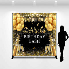 Lofaris Glitter Black Gold Flags Custom Birthday Backdrop