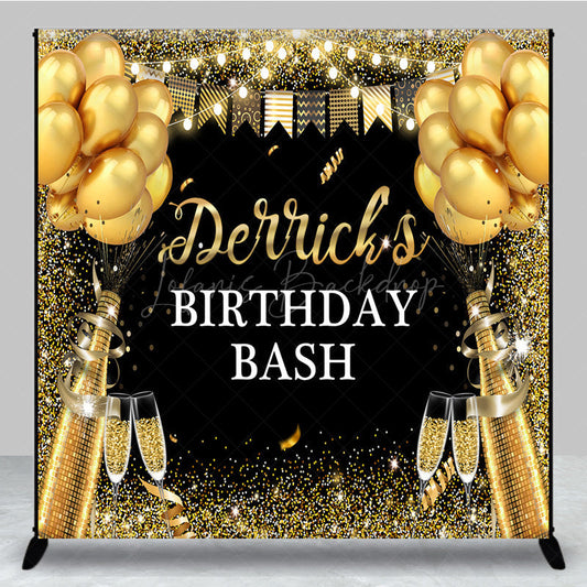 Lofaris Glitter Black Gold Flags Custom Birthday Backdrop