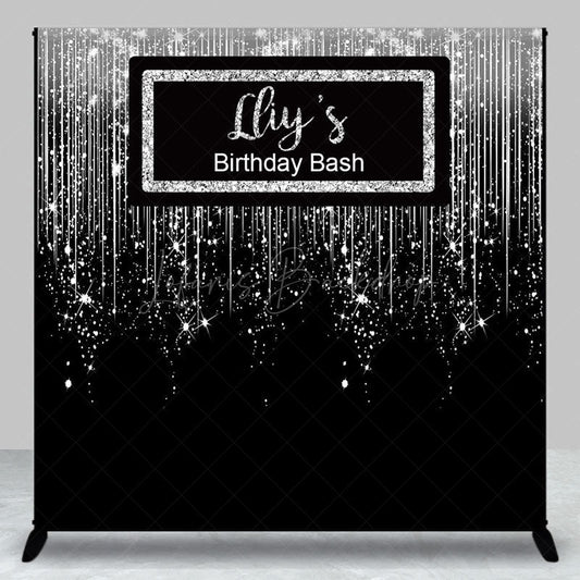 Lofaris Glitter Black Silver Custom Name Birthday Backdrop