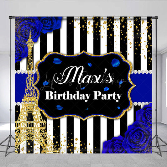 Lofaris Glitter Blue Elegant Custom Name Birthday Backdrop