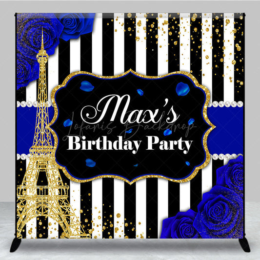 Lofaris Glitter Blue Elegant Custom Name Birthday Backdrop