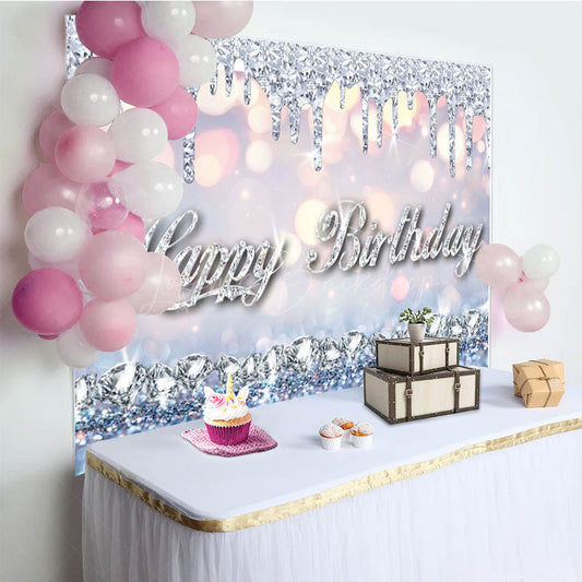 Lofaris Glitter Bokeh Diamonds Queen Happy Birthday Backdrop