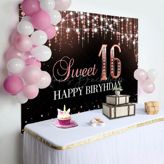 Lofaris Glitter Bokeh Light Lines Sweet 16 Birthday Backdrop