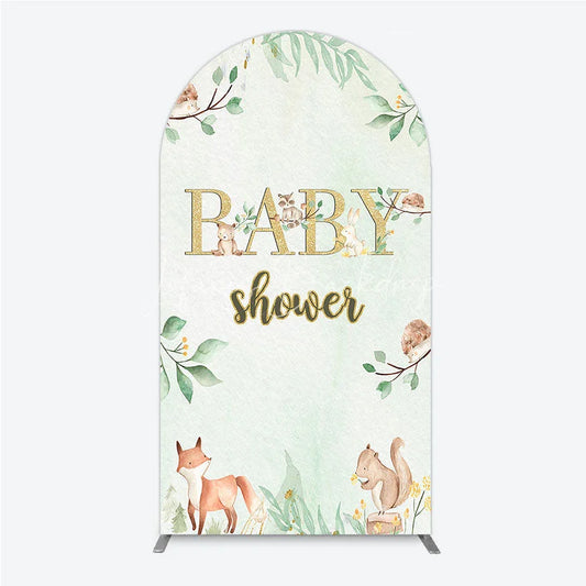 Lofaris Glitter Gold Baby Shower Woodland Animals Arch Backdrop Kit Greenery Forest Theme Party Decor