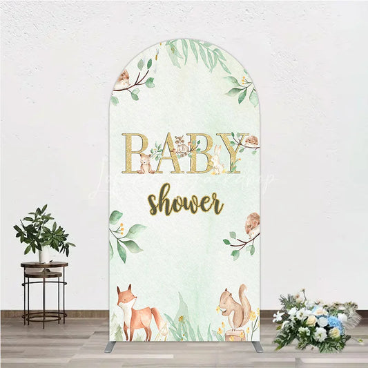Lofaris Glitter Gold Baby Shower Woodland Animals Arch Backdrop Kit Greenery Forest Theme Party Decor