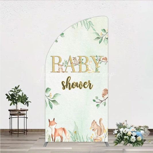 Lofaris Glitter Gold Baby Shower Woodland Animals Half Moon Arch Backdrop Kit Greenery Forest Theme Party Decor