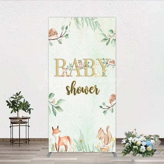 Lofaris Glitter Gold Baby Shower Woodland Animals Rectangle Backdrop Kit Greenery Forest Theme Party Decor