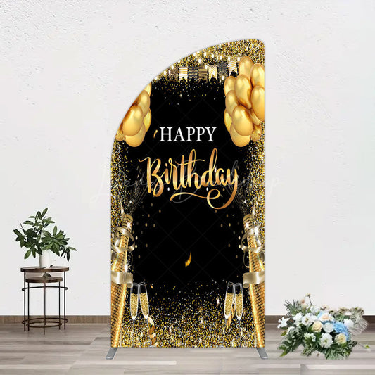 Lofaris Glitter Gold Balloon Flag Bokeh Black Half Moon Arch Backdrop