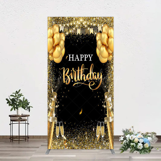 Lofaris Glitter Gold Balloon Flag Bokeh Black Rectangle Backdrop