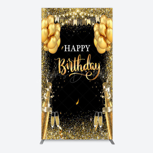 Lofaris Glitter Gold Balloon Flag Bokeh Black Rectangle Backdrop