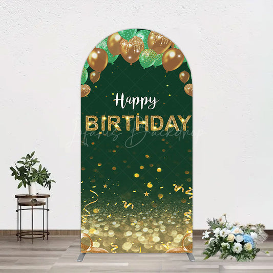 Lofaris Glitter Gold Green Balloons Birthday Arch Backdrop