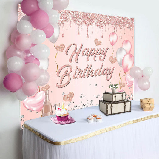 Lofaris Glitter Heart Balloon Gifts Happy Birthday Backdrop