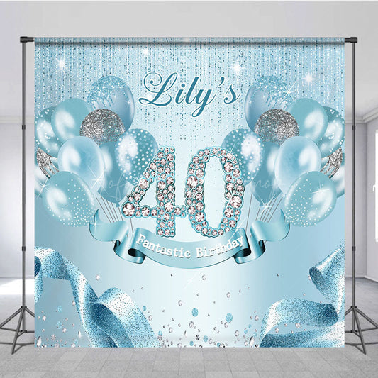 Lofaris Glitter Light Blue Balloon Custom Birthday Backdrop