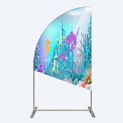 Lofaris Glitter Mermaid and Underwater Castle Half Moon Arch Backdrop Sea Shells Treasure Party Decoration