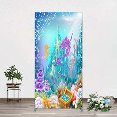 Lofaris Glitter Mermaid and Underwater Castle Rectangle Backdrop Sea Shells Treasure Party Decoration