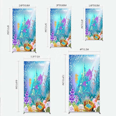 Lofaris Glitter Mermaid and Underwater Castle Rectangle Backdrop Sea Shells Treasure Party Decoration