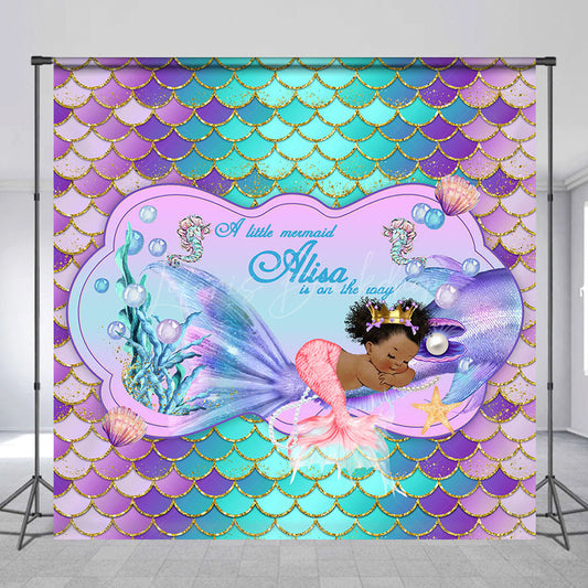 Lofaris Glitter Mermaid Custom Sweet Baby Shower Backdrop