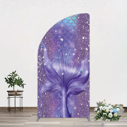 Lofaris Glitter Mermaid Purple Summer Vibe Half Moon Arch Backdrop