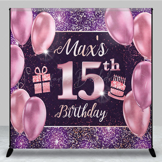 Lofaris Glitter Purple Balloon Gift Custom Birthday Backdrop