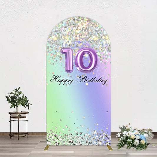 Lofaris Glitter Rainbow 10th Happy Birthday Arch Backdrop