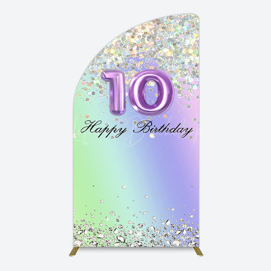 Lofaris Glitter Rainbow 10th Happy Birthday Half Moon Arch Backdrop