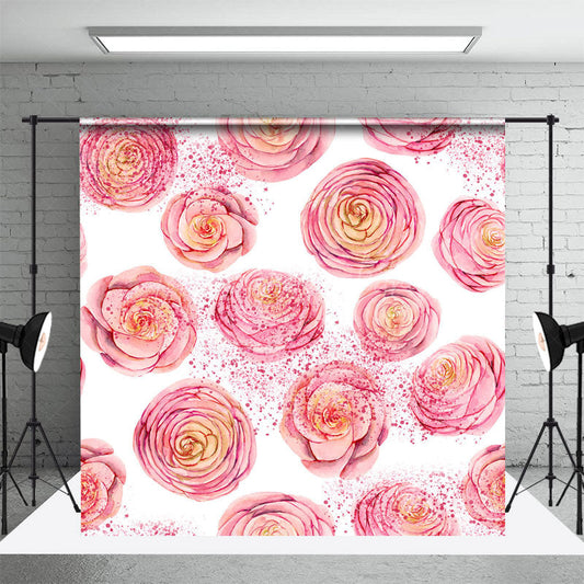 Lofaris Glitter Repetitive Various Pink Flowers Backdrop